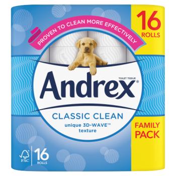 Andrex Classic Clean Family Pack Toilet Tissue 16 Roll RRP £9.80 CLEARANCE XL £8.99